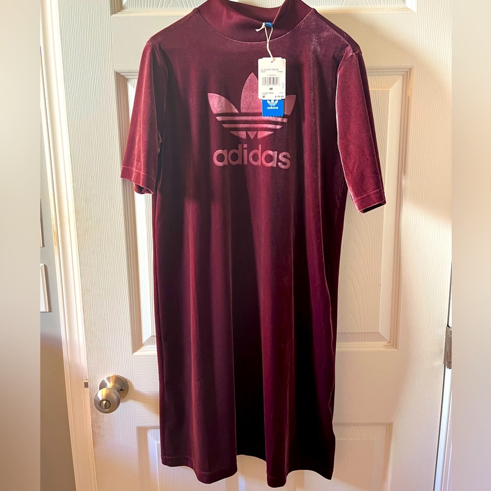 Adidas cranberry colored velour dress. New!